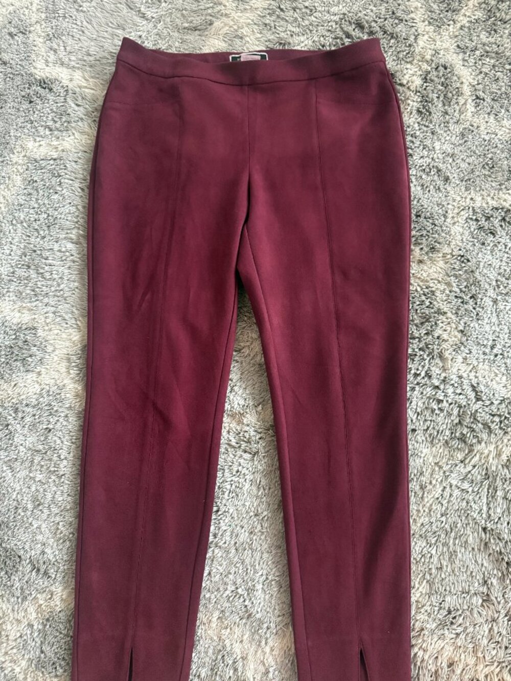 Burgundy Faux Suede Pants with Split Hem – Size 12
